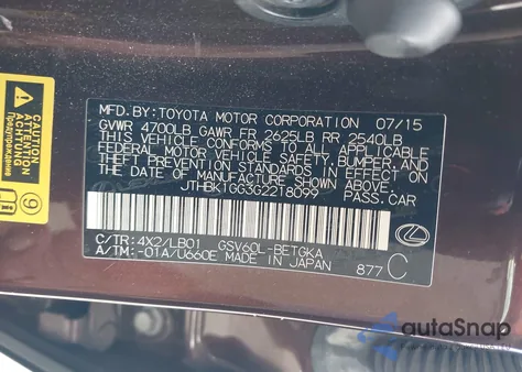 2016 Lexus Es 350 из США, поврежденный, VIN JTHBK1GG3G2218099